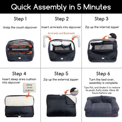 Hollypet Fluffy Plush Dog Cat Pet Couch Soft Calming Sofa Bed for Medium Small Cats and Dogs, Gray