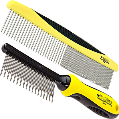 Metal Dog Comb for Matted Hair & Detangler Combs Set - Remove Tangles & Matted Fur - Easy Safe Cat & Dog Combs for Grooming Doodles