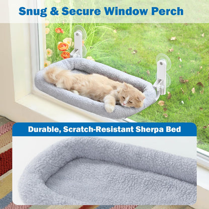 Zakkart Foldable Cat Hammock for Window - Cordless, Embeded Machine Washable Bed, Robust Metal Frame - Cat Window Perch for Large Cats and Kittens (Gray Bolster Bed, Large)