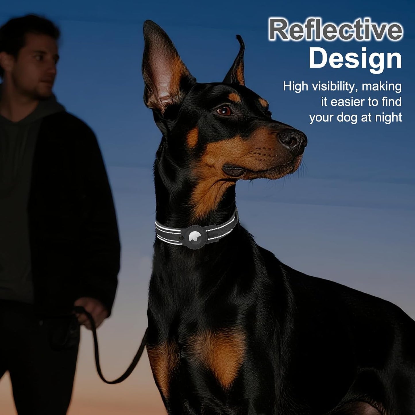 2025 Upgraded AirTag Dog Collar, Leather Dog Collar with AirTag Holder, Adjustable, Breathable, Soft Padded Apple Air Tag Dog Collars for Small Medium Large Dogs, (Black, M)