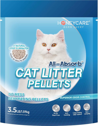 Honey Care All-Absorb Cat Litter Pellets, Zeolite, Long-Lasting Odor Control Non-climping Litter, 14 Lbs Pack