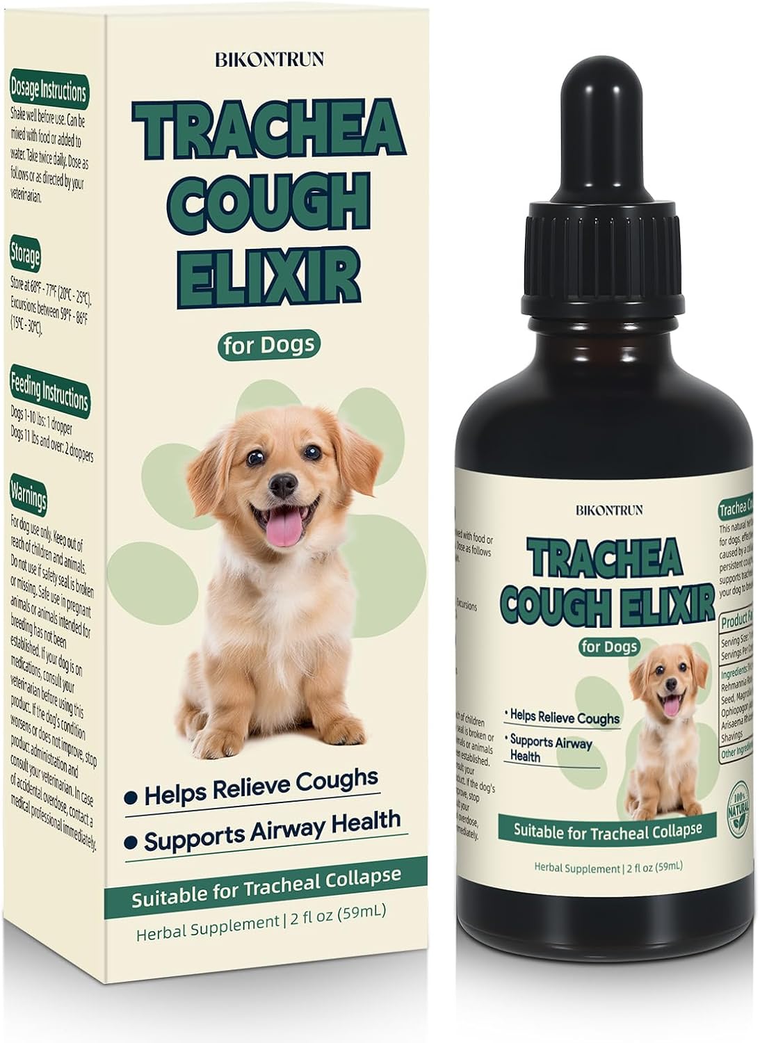 Collapsed Trachea Treatment for Dogs, Cough for Dogs, Trachea Cough Elixir, Natural Herbal Supplements Relieves Cough and Helps Soothe The Throat (2 FL OZ)