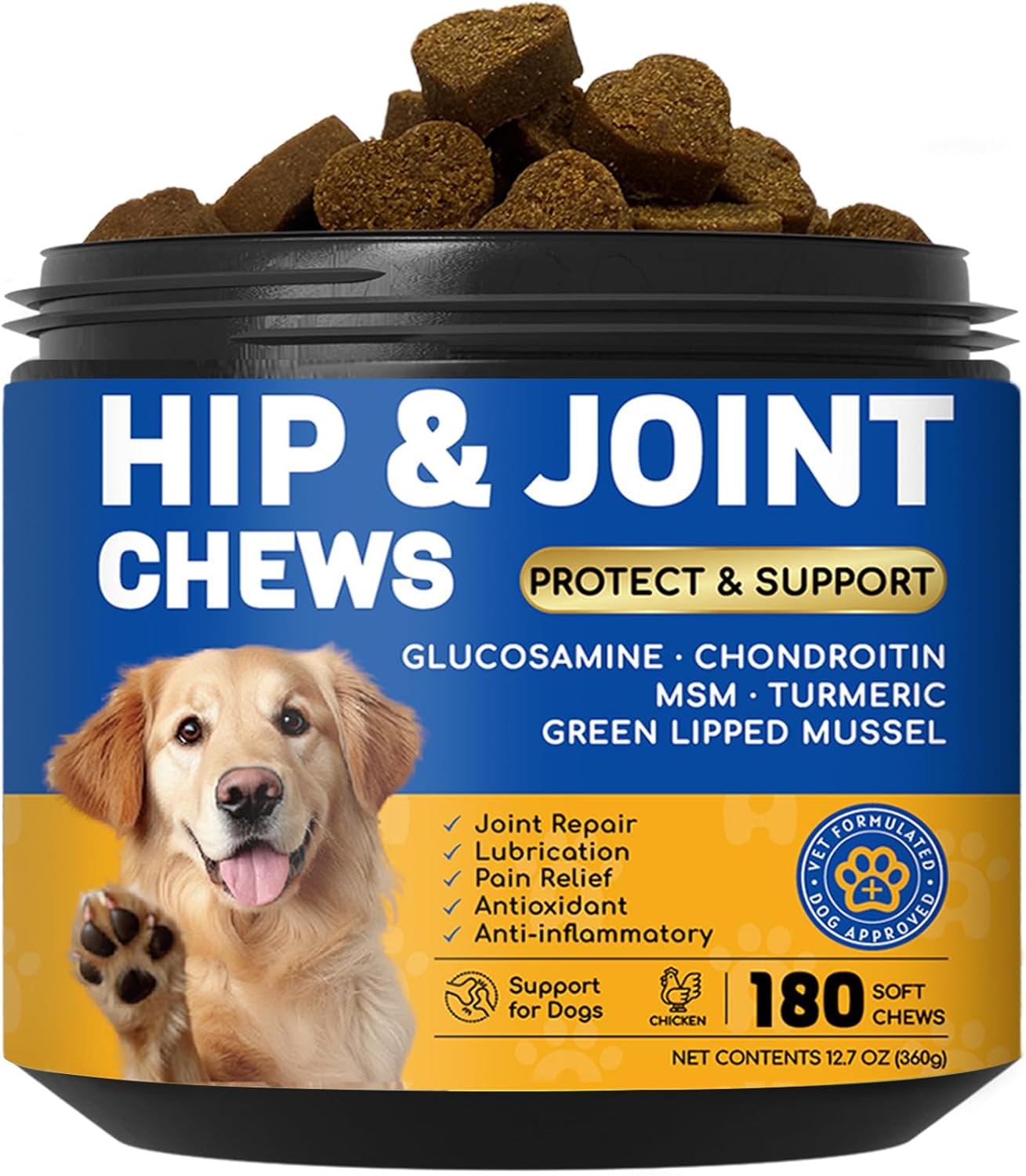 Glucosamine for Dogs 180pcs Joint Support Supplement Dog Hip and Joint Chondroitin Chews Treats with MSM Hemp Dog Joint Pain Relief Mobility Supplements Chicken Flavor Fit All Large Small Medium Breed
