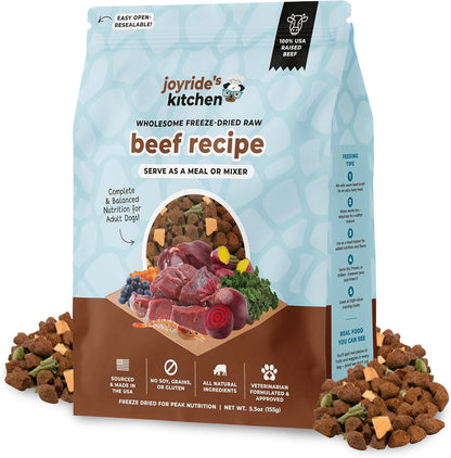 Joyride's Kitchen Freeze-Dried Raw Beef Dog Food – USA Sourced and Made – High-Protein, All-Natural Freeze Dried Meal or Topper, Human Grade - Perfect for Picky Eaters, Veterinarian Formulated