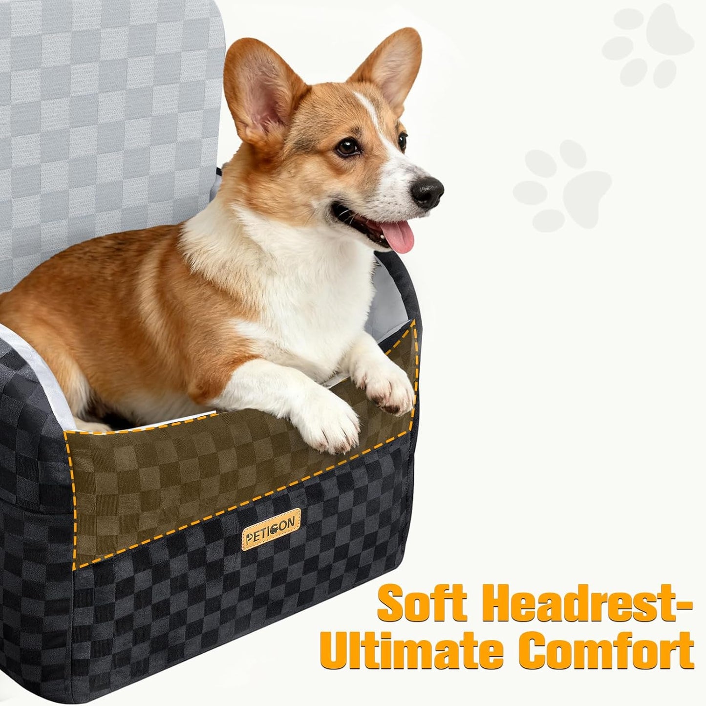 PETICON Waterproof Dog Car Seat for Small Medium Dogs, 6in Memory Foam Pet Booster Seat for Dogs up to 35 lbs with Pockets, Detachable Washable Pet Carseat with Y-Shape Safety Belt