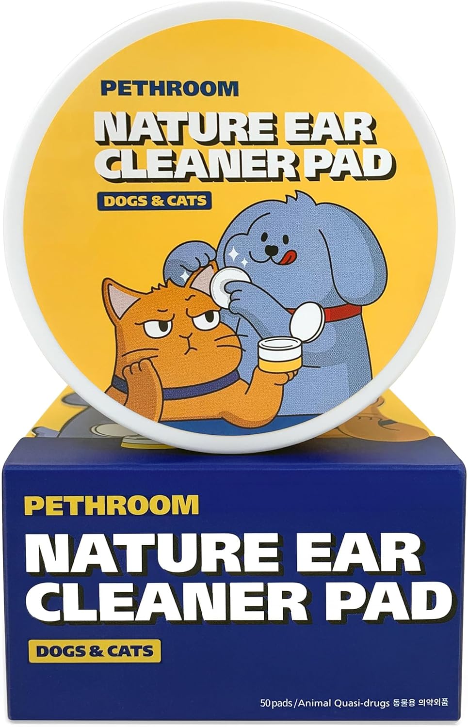 PETHROOM Nature Ear Cleaning Pads – Hypoallergenic Microfiber Pads for Dogs & Cats, Gentle Daily Ear Care That Removes Dirt & Wax Safely, 50 Count