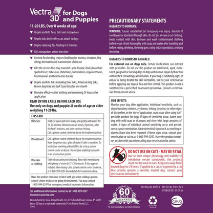 Vectra 3D for Dogs Flea, Tick & Mosquito Treatment & Prevention for Small Dogs (11 – 20 lbs) , 6 month supply