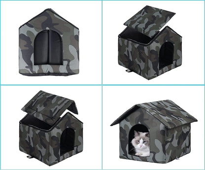 Cat Houses for Outdoor Cats Outdoor Houses for Feral Cats House with Weatherproof Canvas Roof Stray Shelter (Medium cat Houses, Green cat House)