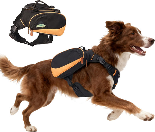 Dog Backpack Suitable for Medium-Sized Dogs, Adjustable Lightweight Pet Harness, Built-in Poop Bag Dispenser, Waterproof and Safe, Suitable for Hiking, Puppy Training, Or Daily Walks, M
