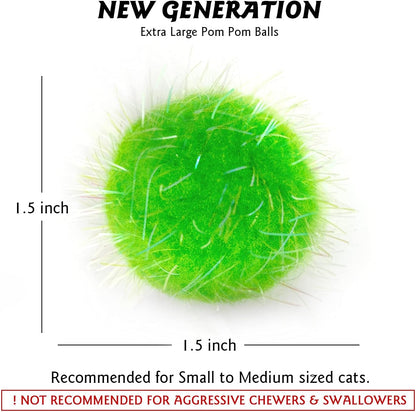 20PCS 1.5INCH Extra Large Cat's Favorite Chase Glitter Ball Toy Sparkle Pom Pom Balls