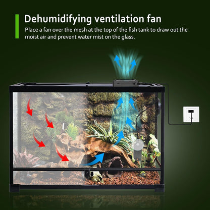 Reptile Tank Fan with Thermometer & Hygrometer | LED Display, Auto Ventilation for Enclosures & Terrariums