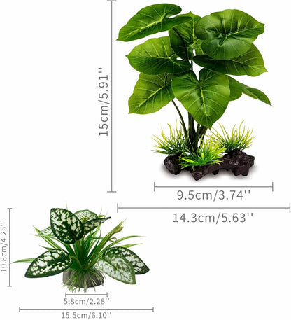 Reptile Artificial Plants, Terrarium Plants Decorations Supplies, Aquarium Fish Tank Plant, Amphibian Habitat Hideout Tank Accessories (M Set-2pcs/D)