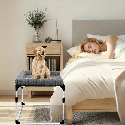 Adjustable Bedside Pet Bed for Dogs & Cats – Elevated Cosleeper Dog Bed with Height-Adjustable Metal Frame, Removable & Washable Cushion, Stable Design for Small to Medium Pets