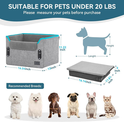 PETSFIT Dog Car Seats for Small Dogs, Patent Safe Buckles Dog Booster Car Seat, Cat Cars Seat with Safety Belt, Suitable for Small Pets Up to 25lbs (Grey)