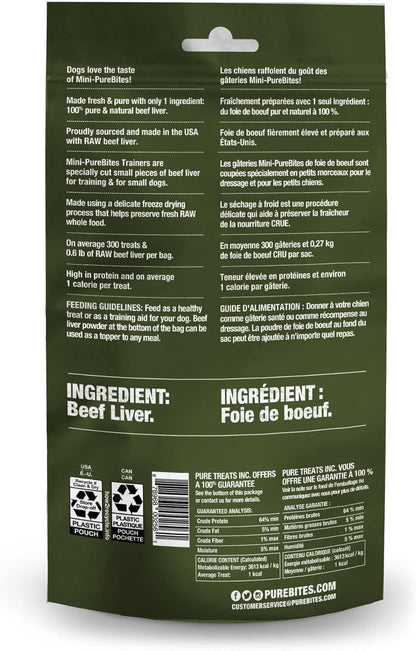 PureBites Mini Beef Freeze Dried Dog Treats, 1 Ingredient, Made in USA, 3oz