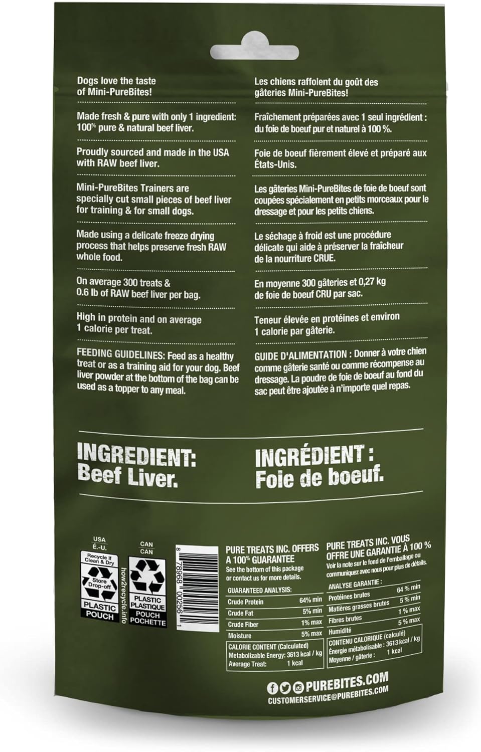 PureBites Mini Beef Freeze Dried Dog Treats, 1 Ingredient, Made in USA, 3oz