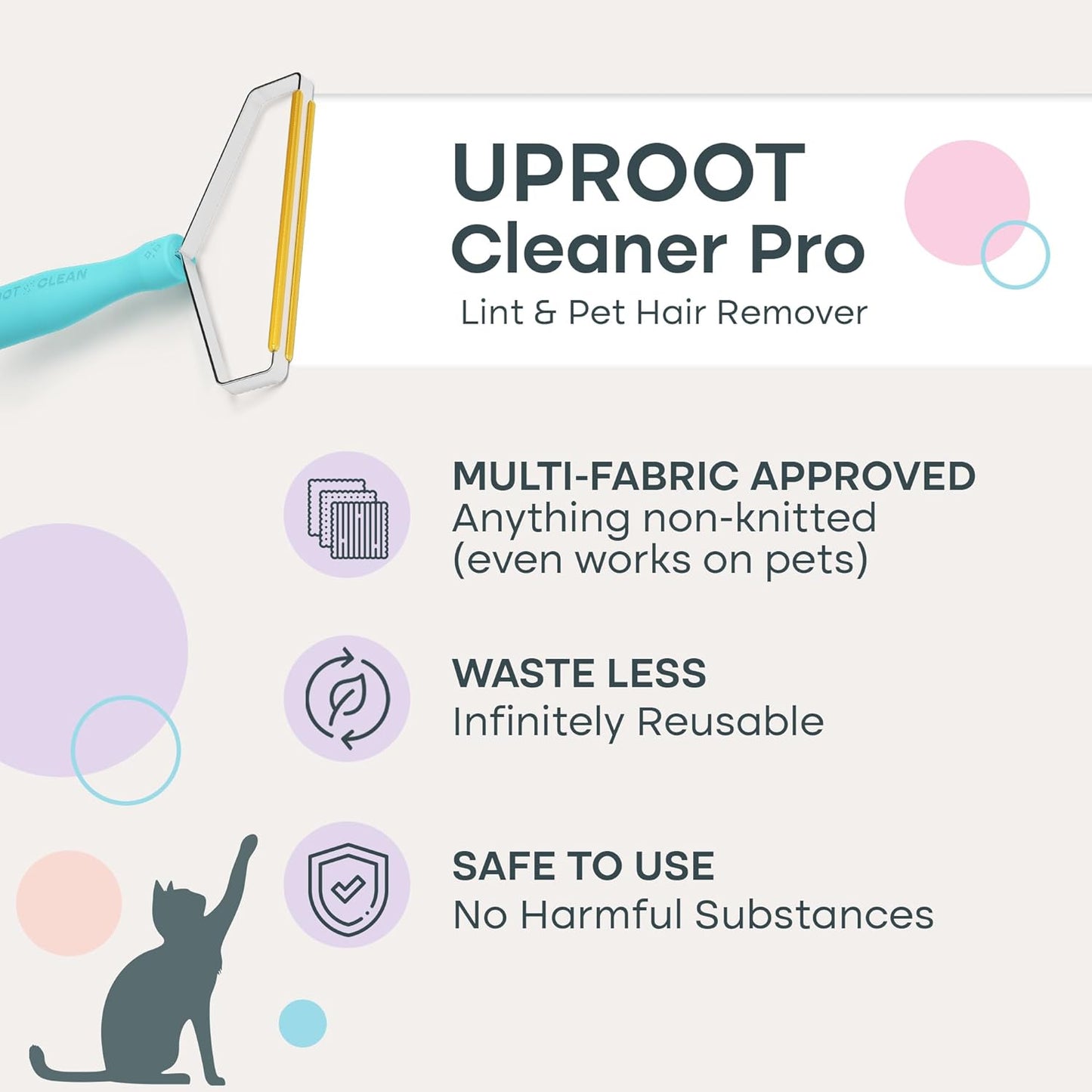 Uproot Clean Uproot Cleaner Pro Pet Hair Removal Tool - Special Dog Hair Remover Multi Fabric Edge and Carpet Rake Cat Fur Remover for Couch, Pet Towers, Rugs, Cat Mats and Trunks & Much More