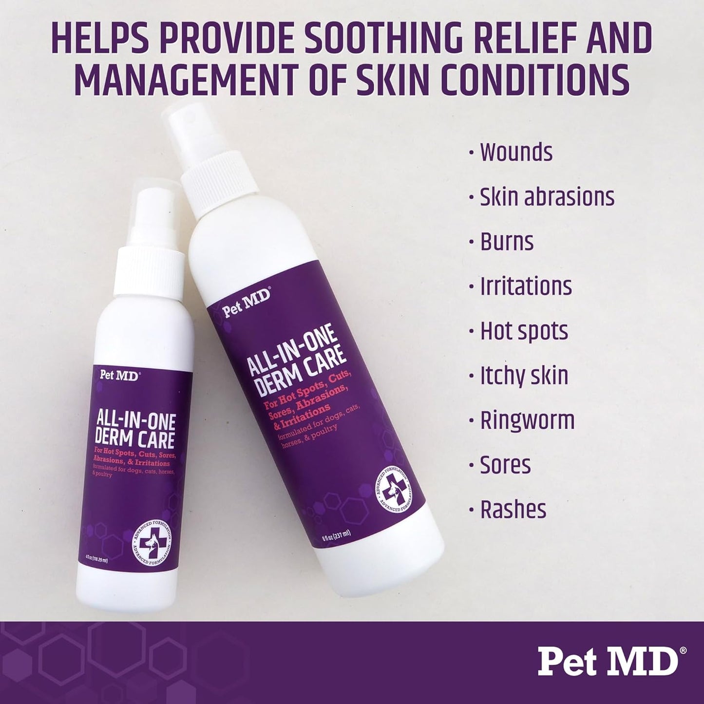 Pet MD All-in-One Derm Care - Hypochlorous Acid Spray for Dogs & All Pets - Skin Soother for Dogs & Wound Spray for Dogs - Cat Wound Care, Dog Hot Spot Remedy, & Dog Itch Relief - 8oz