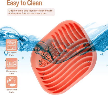 Slow Feeder Bowl With Lick Mat for Medium & Large Breed Dogs - Non-Slip Silicone (Coral)