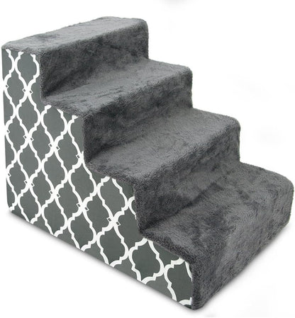 Best Pet Supplies Dog Stairs for Small Dogs & Cats, Foam Pet Steps Portable Ramp for Couch Sofa and High Bed Non-Slip Balanced Indoor Step Support, Paw Safe No Assembly - Gray Lattice Print, 4-Step