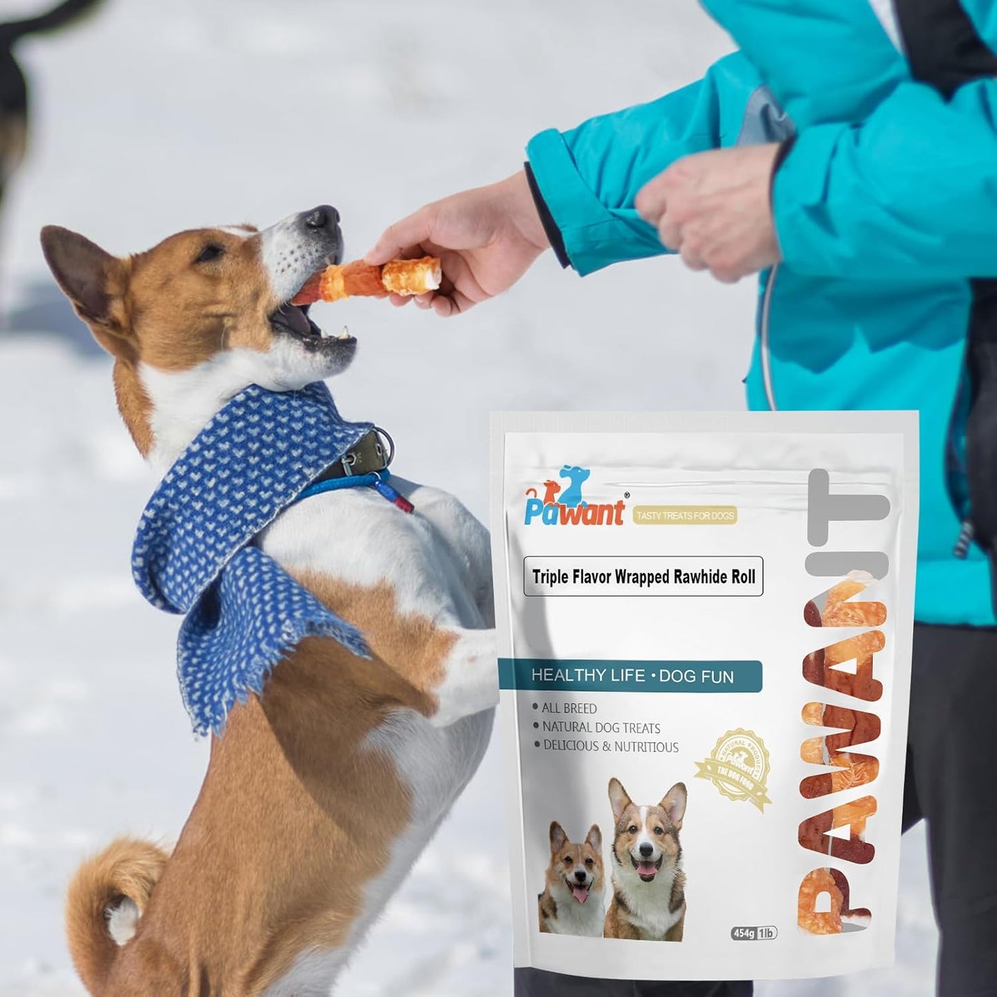 Dog Treats Triple Flavor Rolls - Chicken Liver, Beef, Chicken Wrapped Rawhide Rolls for Medium and Large Dogs Training Snacks 454g