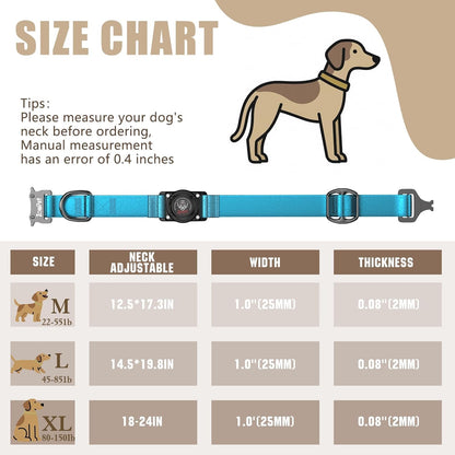 Leather AirTag Dog Collar Dog Collar with Airtag Holder | IP68 Waterproof AirTag Holder with Metal Buckle, Comfortable GPS Dog Collars Tracker for Medium Large Dogs (Blue, M)