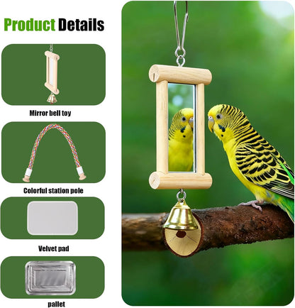 Bird Travel Carrier Bubble Window Backpack with Mirror Parrot Standing Toy,Portable Parrot Cage Backpack with Stand Perch, Pet Travel Bag for Cockatiels,Parrots,Love Bird,Small Birds