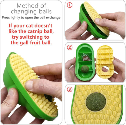 2 Pcs Catnip Toys Balls That Stick on Wall,Cat Toy Ball, Catnip Wall Balls for Cats Lick,Cat Face Scratchers, Cat self Groomer for Indoor Cats, Corner Brush