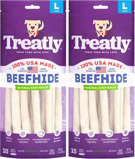 USA Beefhide Chip Rolls 10-11" Dog Chew Treats - Natural Flavor, 10 Count/2 Pack