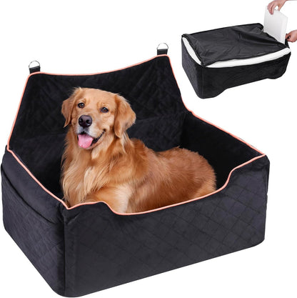 Dog Car Seat for Large Medium Dogs, Detachable Washable Dog Booster Seat Under 55lbs, Pet Car Seat Travel Bed with Thick Cushion and Safety Belt