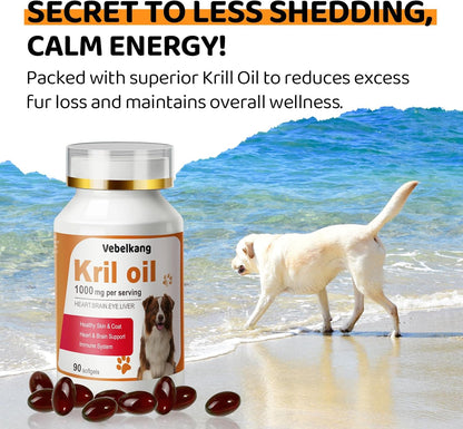 Krill Oil Omega 3 for Dogs - Allergy Relief - Joint Health - Itch Relief, Shedding - Skin and Coat Supplement - 180-Count Deep Sea Krill Oil Capsules - Omega 3 6 9 - EPA & DHA Fatty Acids
