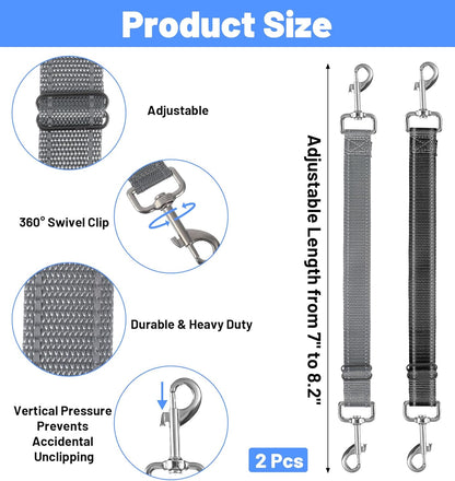 2 Pack Dog Collar Safety Clip, Adjustable Dog Safety Clip with Reflective Double Ended Backup Clasp, Leash Connector for Harness to Collar (Grey & Black)