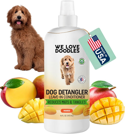 We Love Doodles Dog Detangler Spray - Leave-in Conditioner for Dogs - Dog Detangling Spray - Dematting Spray for Dogs - Tangle Remover - Made in The USA, Large 16 fl oz (Mango)