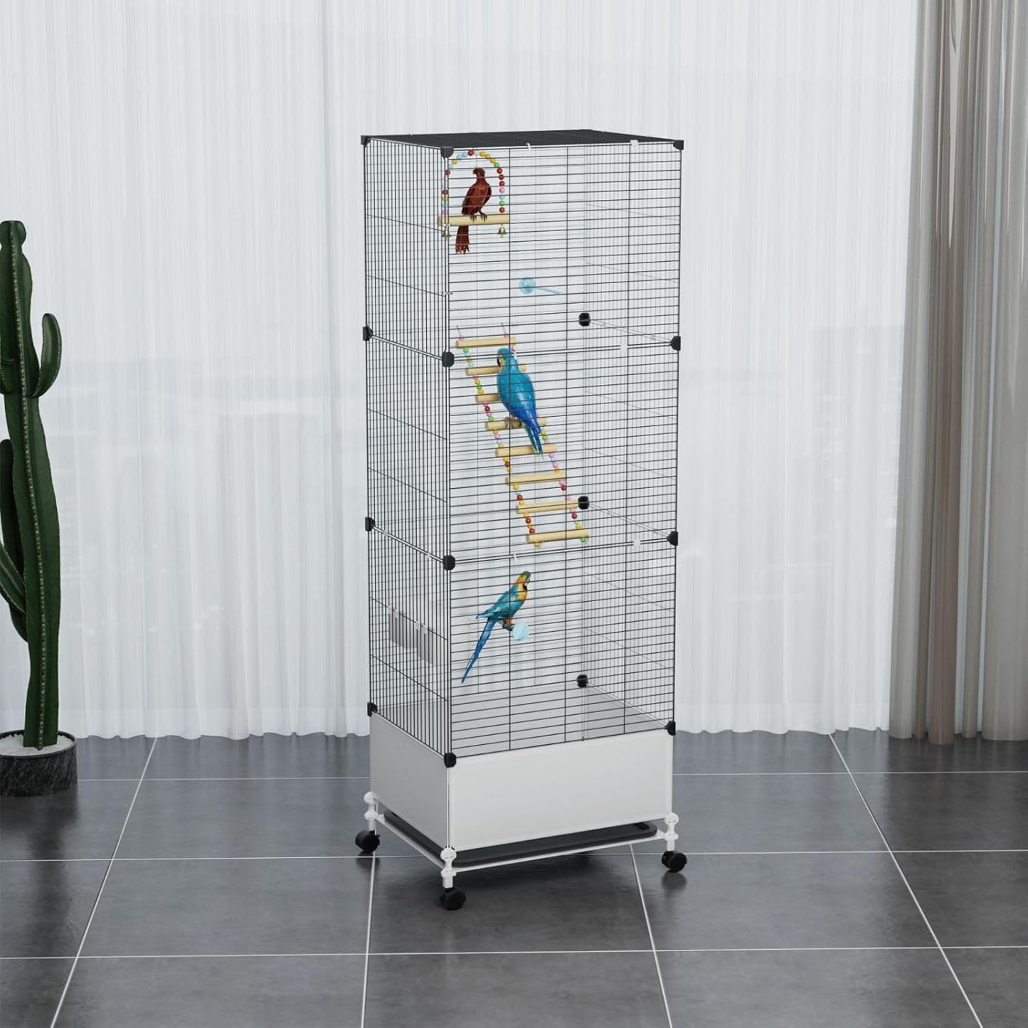 Extra Large Bird Cage, Black Parakeet Cages with Rolling Stand & Wheels, Wide Birdcage for Parrots Cockatiels Conure Budgie Canary Finch Lovebird