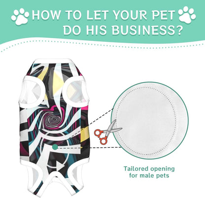 Curved Corridor Dog Surgery Suit Recovery Suit, 100% Cotton Breathable Full Body Dog & Cat Surgical Suit with Cute Prints, Alternative to Cone for Spay Neuter Wound Care, Male & Female Pets Large