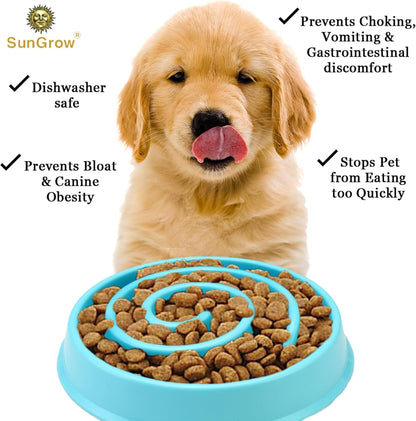 SunGrow Dog Slow Feed Bowl, Spiral Design Encourages Slow Eating, Interactive, 8”, Non-Slip Base, Portion Control, Blue, 1pc