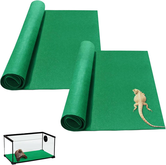 2 Pcs 47" x 24" Reptile Carpet： Terrarium Liner Bedding for Bearded Dragon, Tank Accessories for Leopard Gecko or Snake or Lizard or Tortoise (Green)