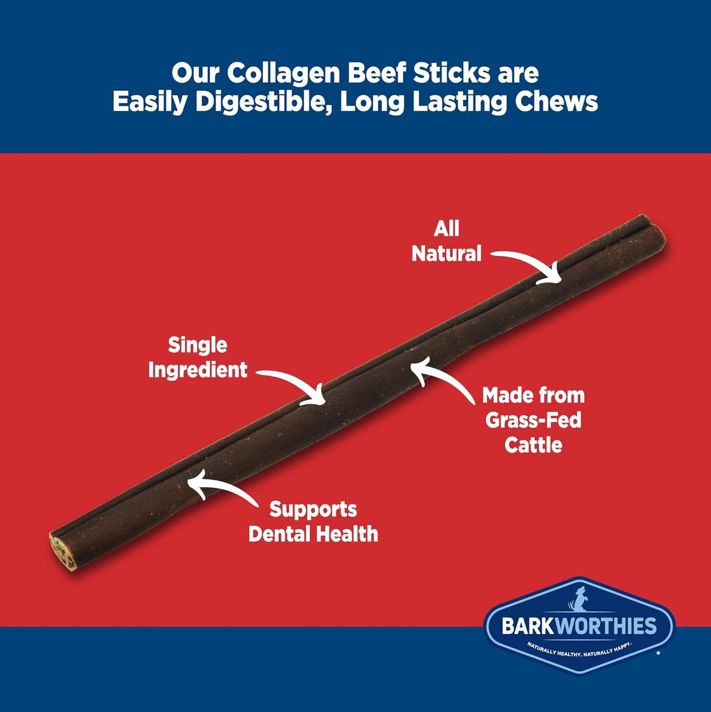 Barkworthies Plain Collagen Sticks - 6 Inch 8 Count (Pack of 1) - Long-Lasting, Single Ingredient