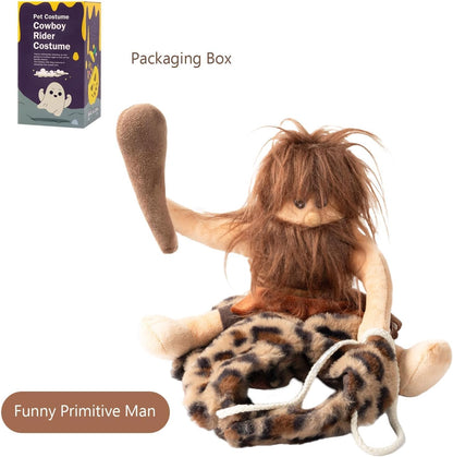 DELIFUR Dog Halloween Costume Funny Dog Cowboy Riding Costume Pet Costume Cat Suit Cowboy Rider Style for Small Medium Large Dogs (Primitive Man, Small)