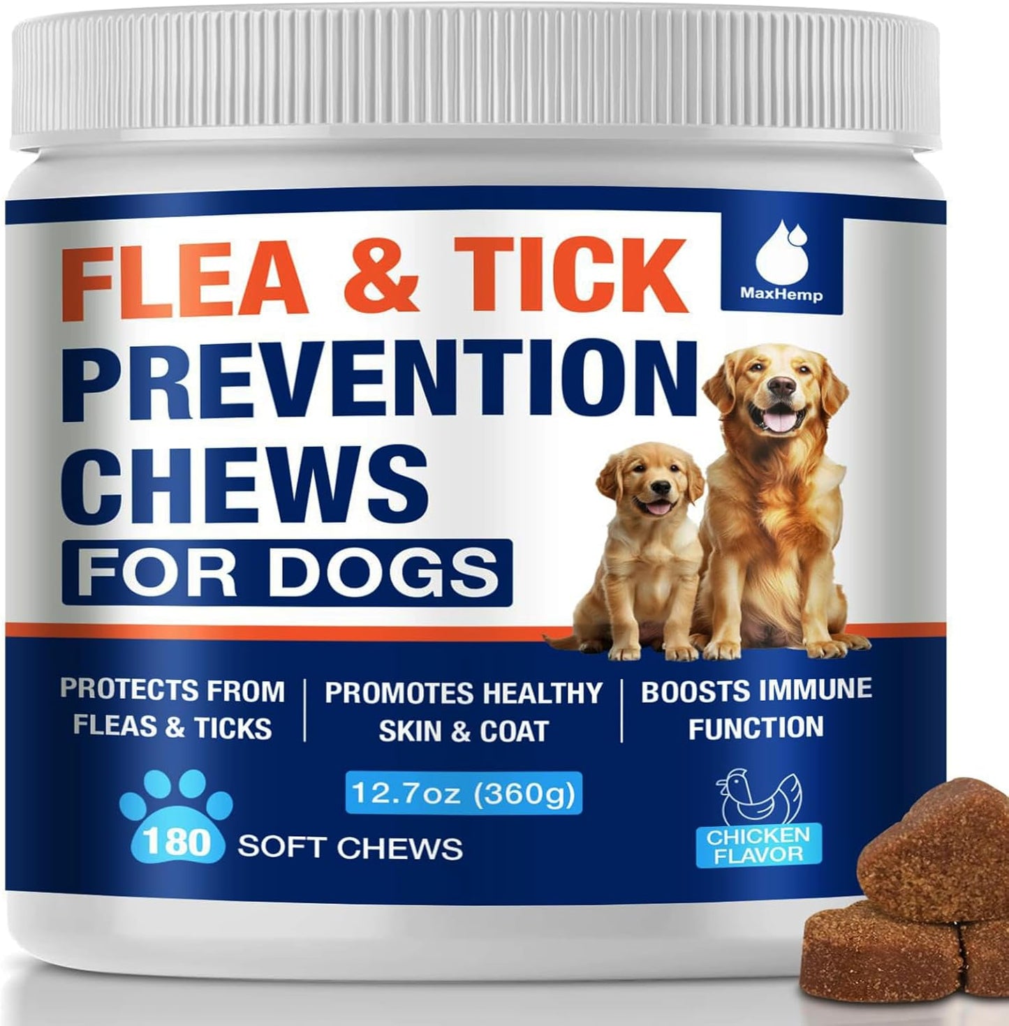 Flea and Tick Prevention for Dogs Chewables, Natural Dog Flea and Tick Treatment, Oral Flea Pills for Dogs Puppy, Skin & Coat Support Supplement
