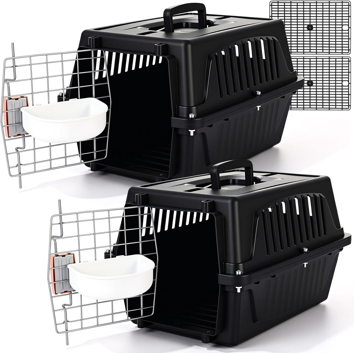 2 Set 18.9" Pet Carrier for Small Cats and Dogs, Hard Sided Plastic Cat Kennel for Pet with Front Door Security Lock Fully Breathable Travel Crate, up to 13 Lbs(Black,18.9 x 12.6 x 11.8 Inch)