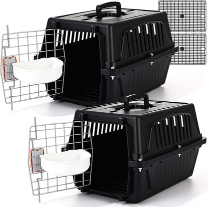2 Set 18.9" Pet Carrier for Small Cats and Dogs, Hard Sided Plastic Cat Kennel for Pet with Front Door Security Lock Fully Breathable Travel Crate, up to 13 Lbs(Black,18.9 x 12.6 x 11.8 Inch)