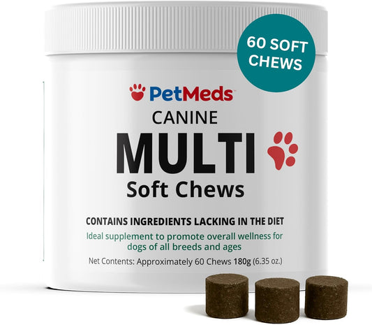 PetMeds Multivitamin Supplement for Dogs - Daily Vitamin with Kelp, Spirulina, Ashwagandha, Glucosamine & Probiotics for Immune, Joint, Skin & Gut Health - Beef & Sweet Potato Flavor - 60 Soft Chews