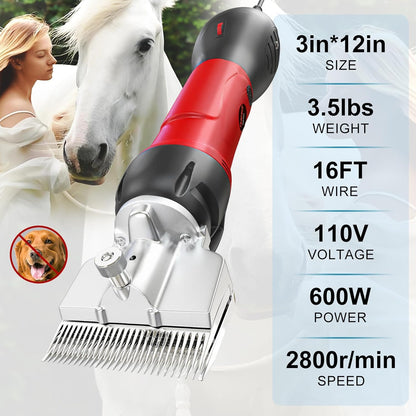 Horse Clippers,600W Professional Electric Horse Grooming Kit, Shaving Equine Clippers for Horses Goat Cattle Large Thick Coat Animals,6 Speeds Heavy Duty Farm Livestock Haircut Trimmer
