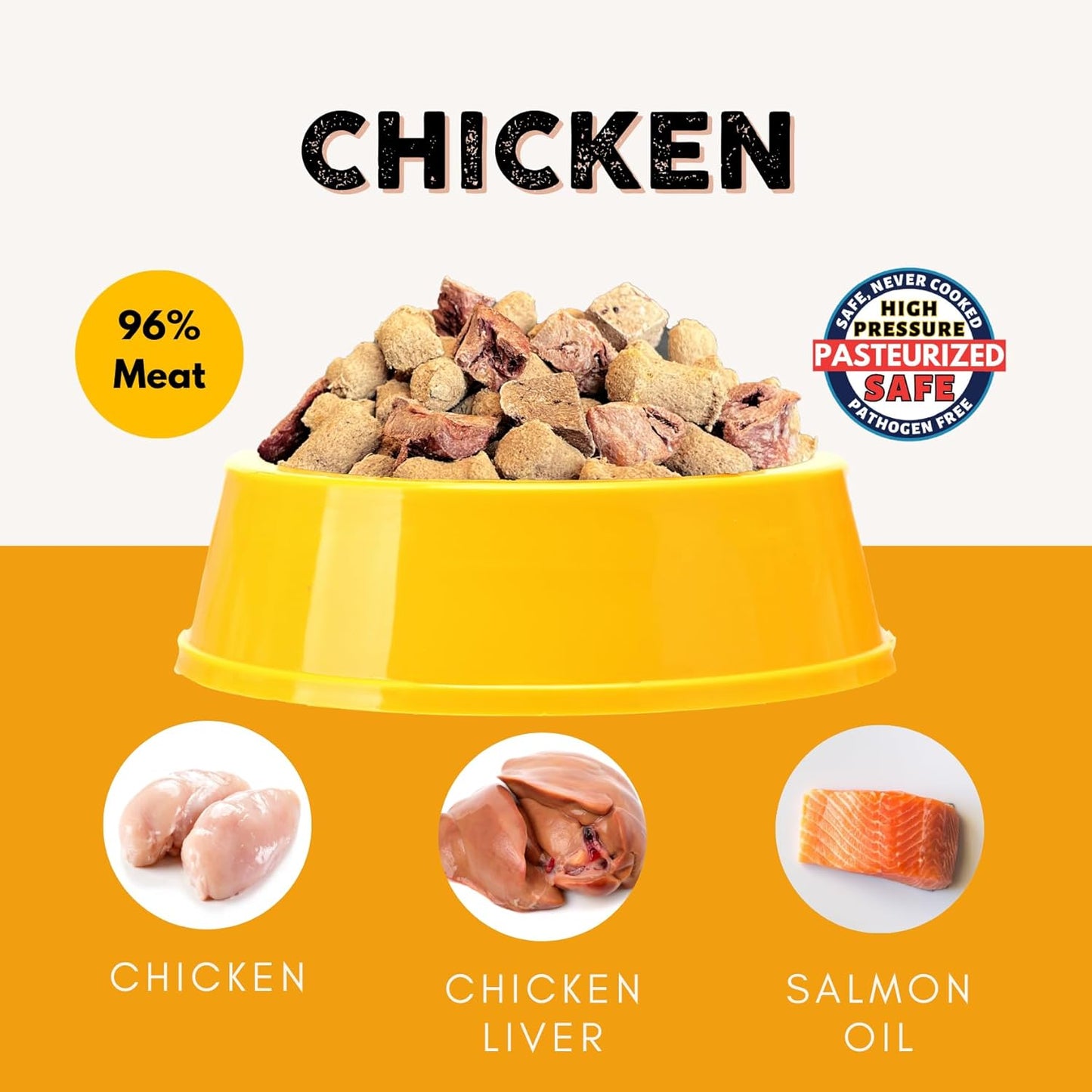 Nature's Diet Ready Raw : Freeze-Dried Raw Cat Food, Chicken, Human Grade, High Pressure Pasteurized (HPP), 96% Meat, Organ, Bone, Safe & Natural, Dry or Wet Feeding