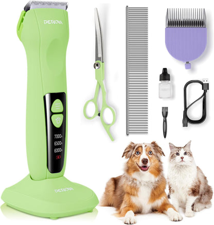 Professional Dog Clippers for Grooming, Low Noise Electric Quiet Dog Grooming Kit, Rechargeable Cordless Dog Shaver Clippers, with 9mm Blade for Dogs Cats Pets (Green)