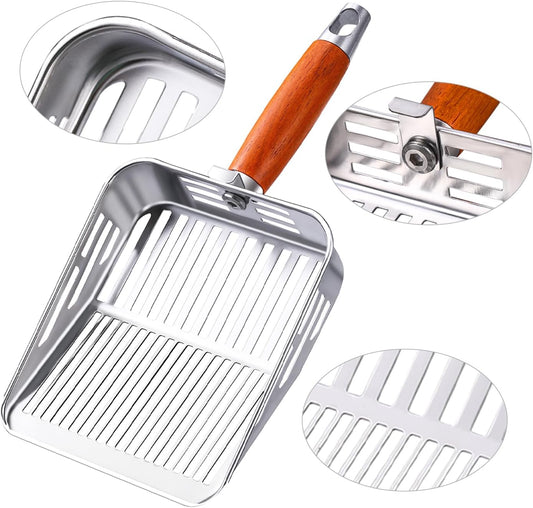 304 Stainless Steel Cat Litter Scoop, One-Piece Pressed Design with No Weld Spots, Durable Anti-Break Handle, Dual Slot Sizes, Easy to Clean, Filters Small Litter Clumps Litter Scoop