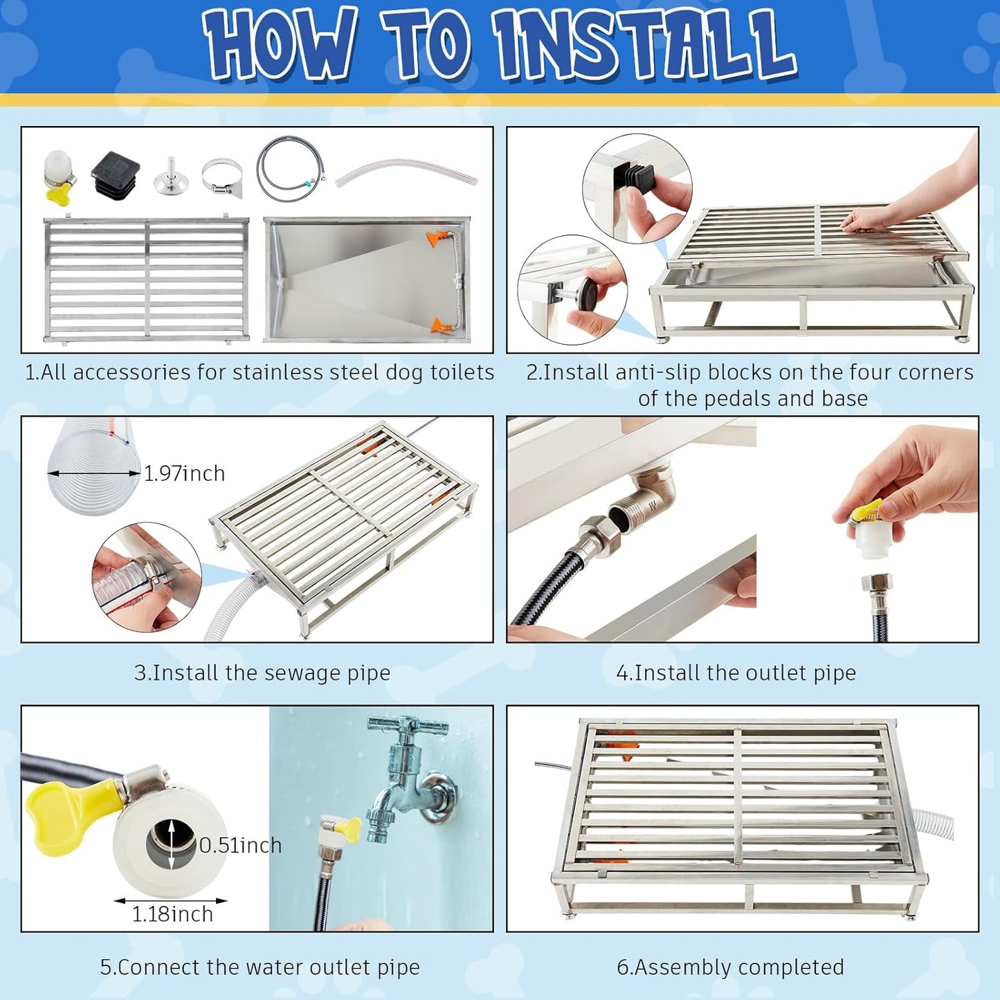 Shimeyao Stainless Steel Dog Potty 32 x 20 Inch with Tray, Removable High Pee Walls, Automatic Flushing and Cleaning System Dog Toilet Puppy Litter Box Portable Pet Pee Pad Holder for Indoor Outdoor