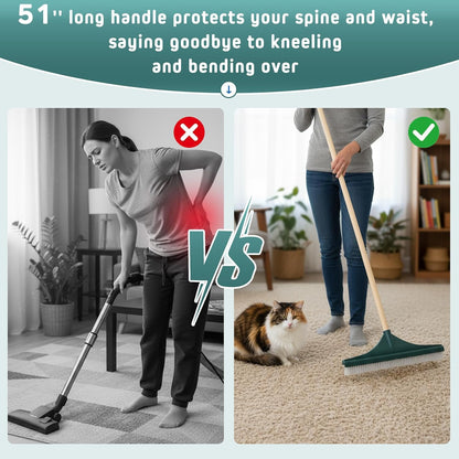 Lasnten 18'' Carpet Rake and Groomer with 54 Inch Wooden Handle, Large Carpet Brush for Fluff Matted, Remove Leaves, Shrubs, Pet Hairs, Debris from Turf