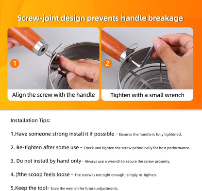 Cat Litter Scoop Metal 304 Stainless Steel, One-Piece Pressed Design with No Weld Spots, Durable Anti-Break Handle, Dual Slot Sizes, with Holder Stand, Easy to Clean, Filters Small Litter Clumps